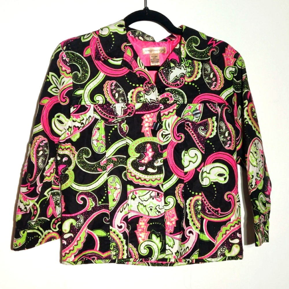 0034 small Patrick Christopher Black jacket with Pink and Green Paisley